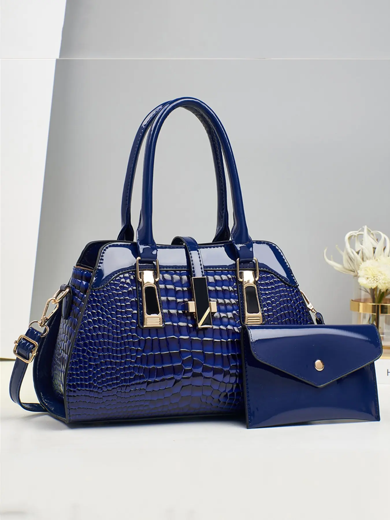 2 Piece Set Crocodile Pattern Fashion Retro Crossbody Bag, Multi-Functional Large Capacity Shoulder Bag, Stylish Women's Handbag for Travel