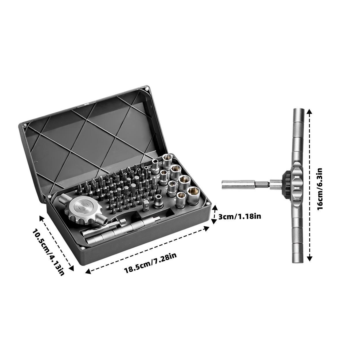 Precision Multipurpose Switchable Screwdriver Set with Large Socket & Precision Bits, 64-In-1 Gearless Ratchet Drill Bit Kit, Flat Handle for High Torque