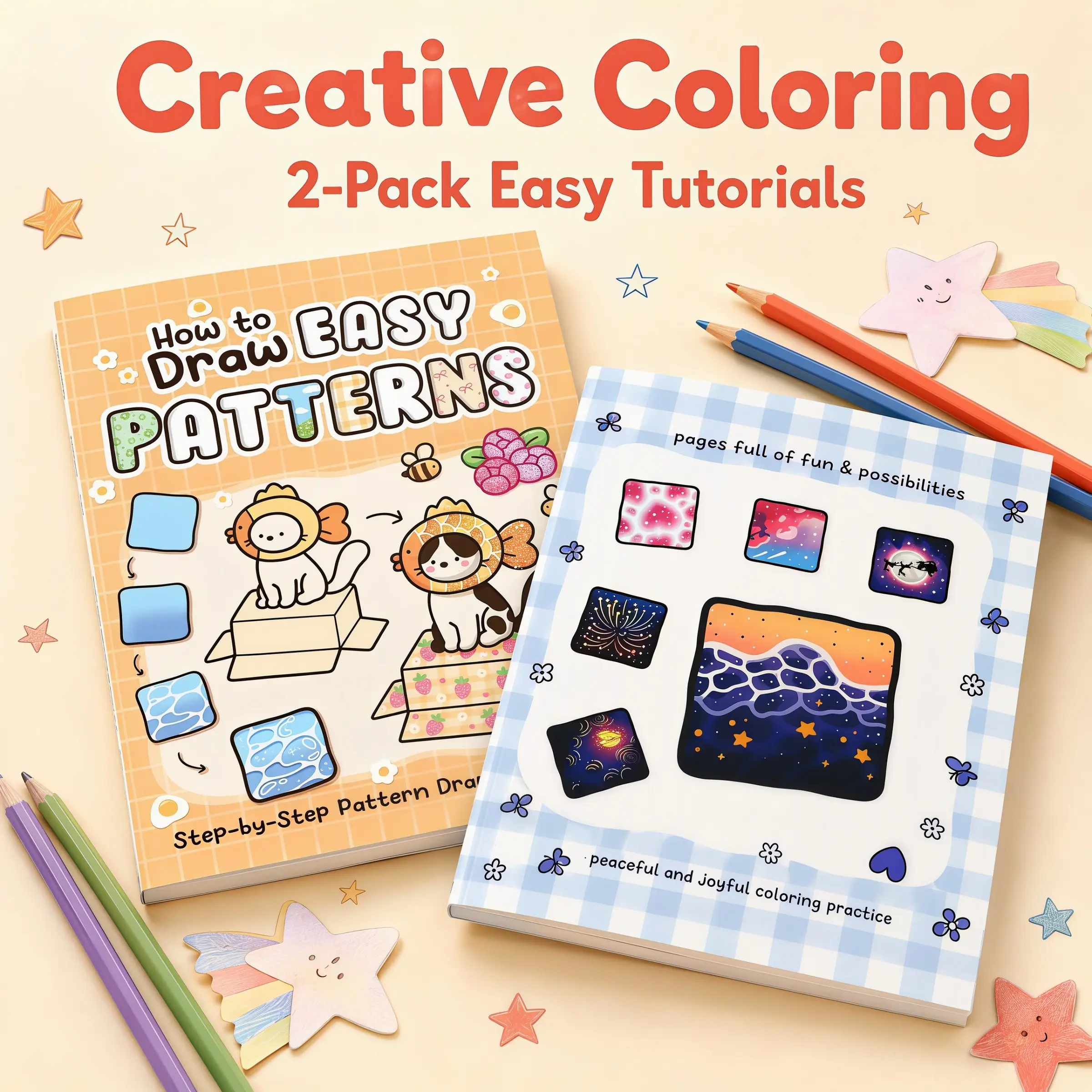 How to Draw Easy Patterns Book Set, Learn Simple Drawing Techniques, Easy Tutorials, Two Books Pack, Perfect for Beginners, Art Instruction Guide