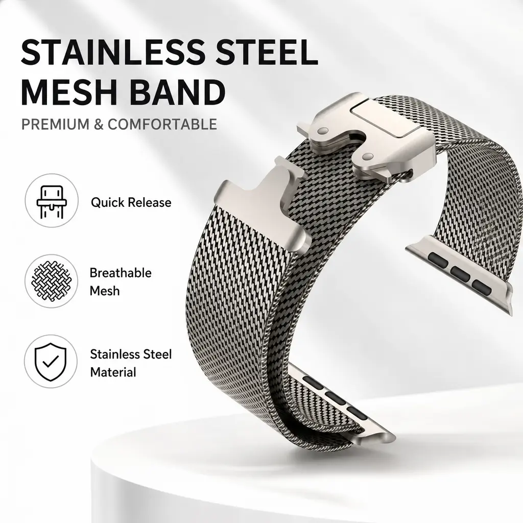 Premium Titanium Milanese Loop Watch Band 2026 Trend, Firm Parachute Buckle Metal Accessory Designed For Apple Watch Ultra 2 Series 5–10 With 49mm Size,Kraft,Christmas,Wrapping,Paper,Set,Kids,Inflatable,Shark,Costum,Bla,Wooden,Mul,indu,solar,outdoor,light