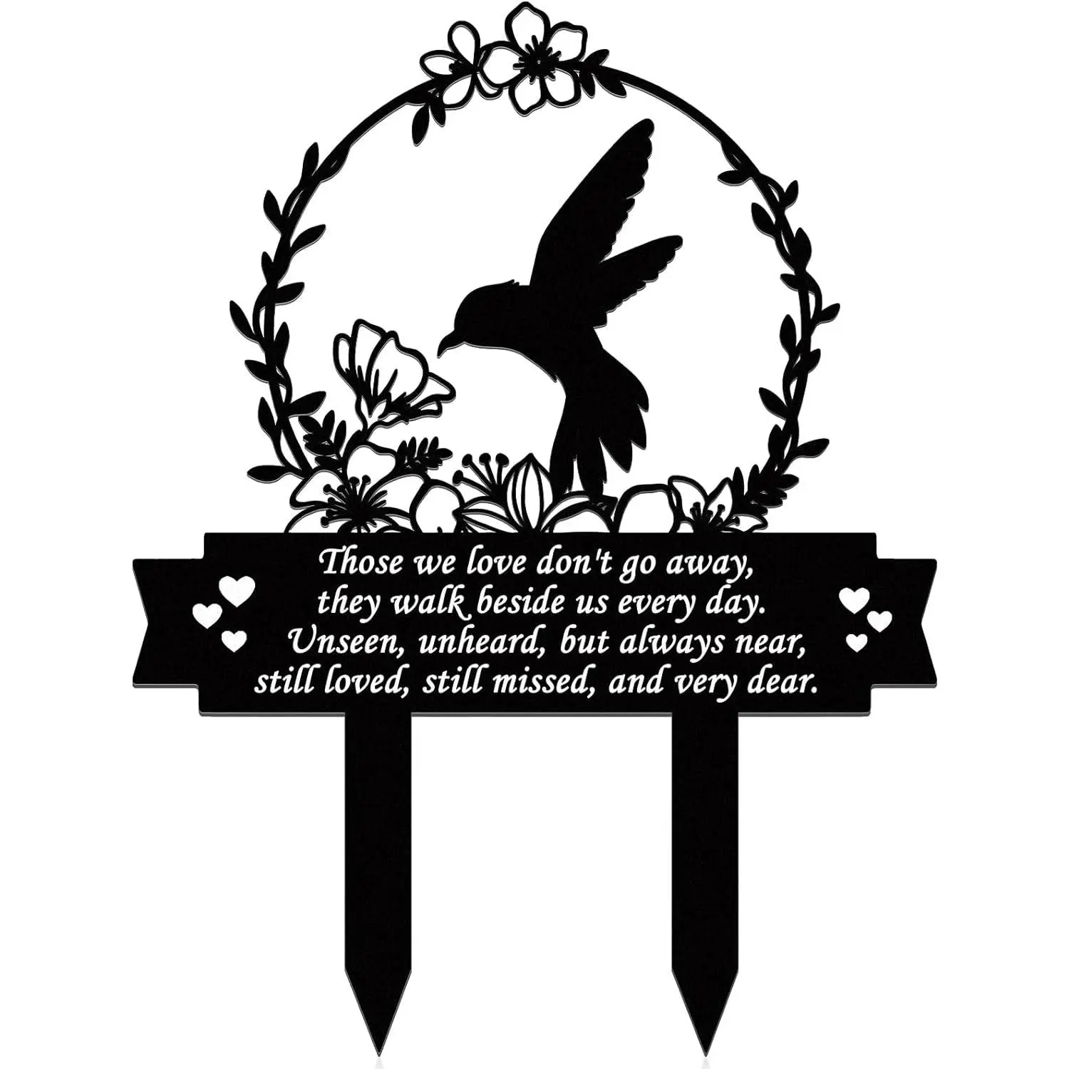 Memorial Stakes Cemetery Decorations for Grave Hummingbird Grave Marker Memorial Plaques Bird Flower  for Loss of Mother Father Outdoors Yard Garden Decor(Love Don't Go)