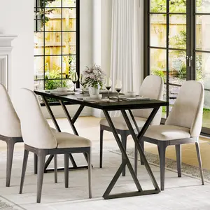 Rectangle Dining Table for 4 Person, 55" Long Black Kitchen Tables w/Wooden Waterproof Dustproof Tabletop & Heavy Duty Metal Frame, Industrial Rectangular Dinner Table for Dining Room, Kitchen