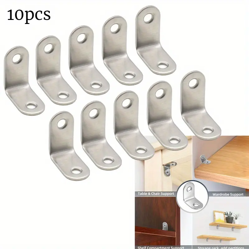 10pcs Stainless Steel L Bracket Corner Brace Small Right Angle Bracket for Wood Desk Chair Cabinet Drawer Closet Frame Furniture Bracket