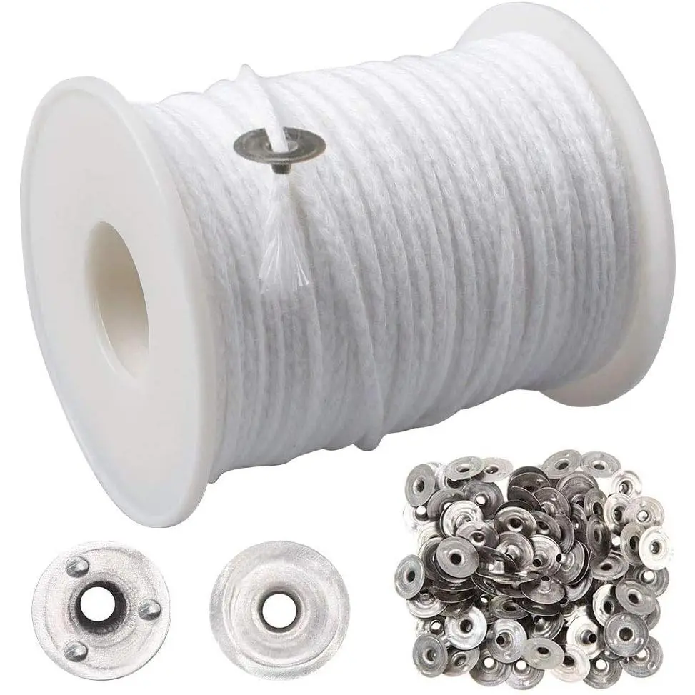200  Candle Wicks Roll, 24 PLYBraided Candle Wicks   Candle Wick Core Spool and 100 count Metal Candle Wick Sustainer Tabs for Candle DIY Craft Candle Making Kit