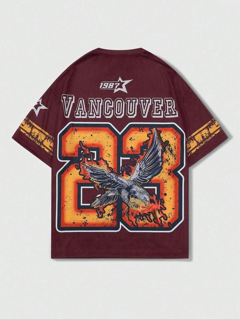 Men's Eagle Print Round Neck Graphic Tee, Regular Fit Casual Short Sleeve T-Shirt for Summer, Men's Top for Daily Wear, Streetwear