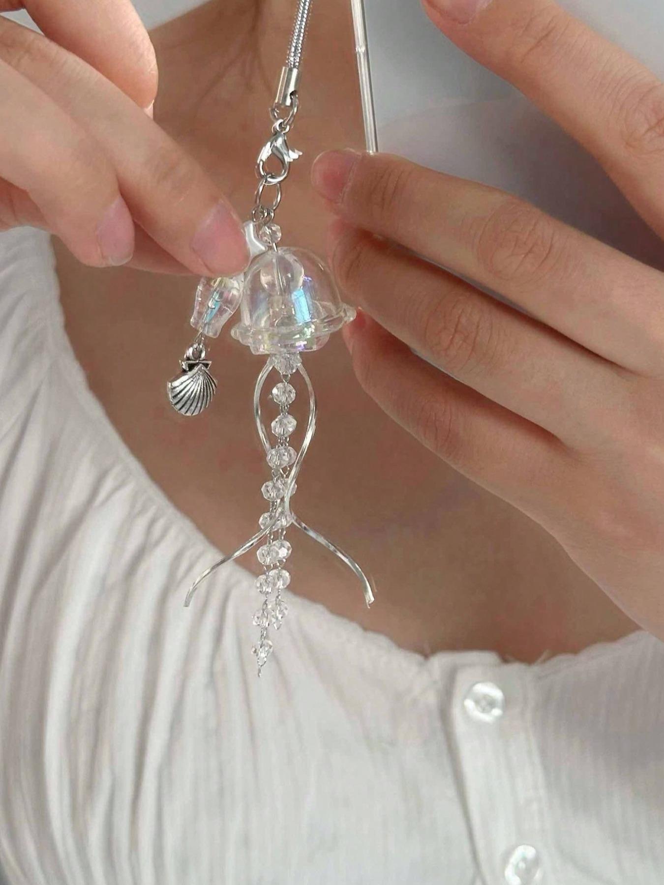 Jellyfish Design Keychain, Cute Clear Phone Chain, Stylish Keychain, Fashionable Keychain for Women & Men, Trendy All-match & Exquisite Keychain for Birthday Gift, Keychain Pendant