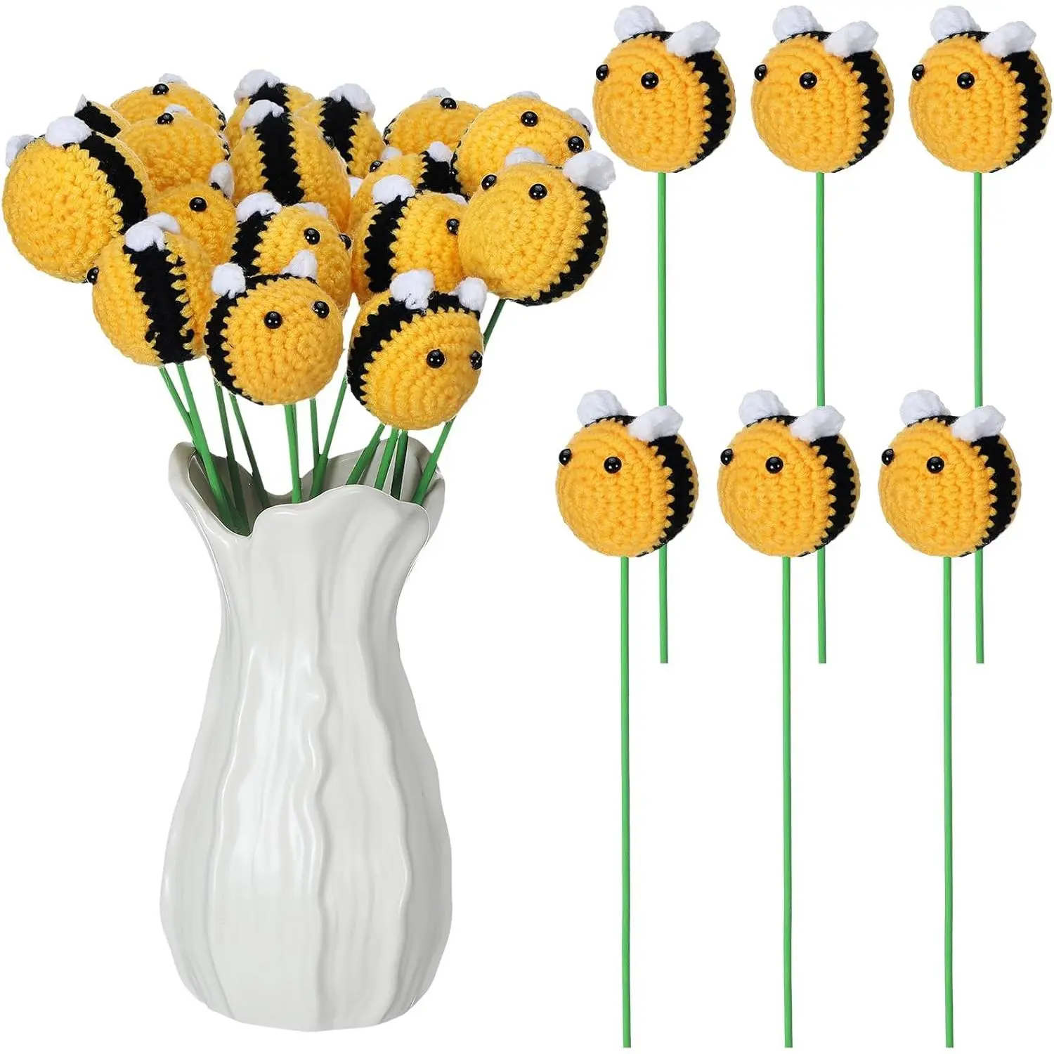 Norme 12 Pcs Crochet Bee Stems Gift Decor What Will Baby Bees Birthday Party Decorations Handmade Crochet Honeybee Floral Pick for Vase Filler Home Table Centerpiece Farmhouse Spring Party Baby Shower