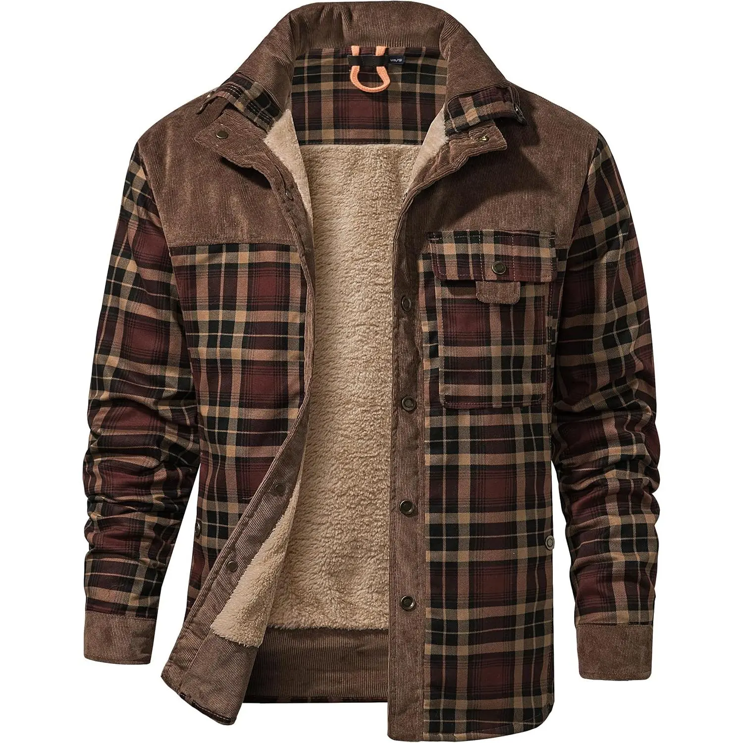 Men's Outdoor Casual Vintage Long Sleeve Plaid Flannel Button Down Shirt Jacket, Men's Sherpa Lined Plaid Flannel Shirt Jacket Snap Button Warm Winter Jacket with Pockets,sohochic