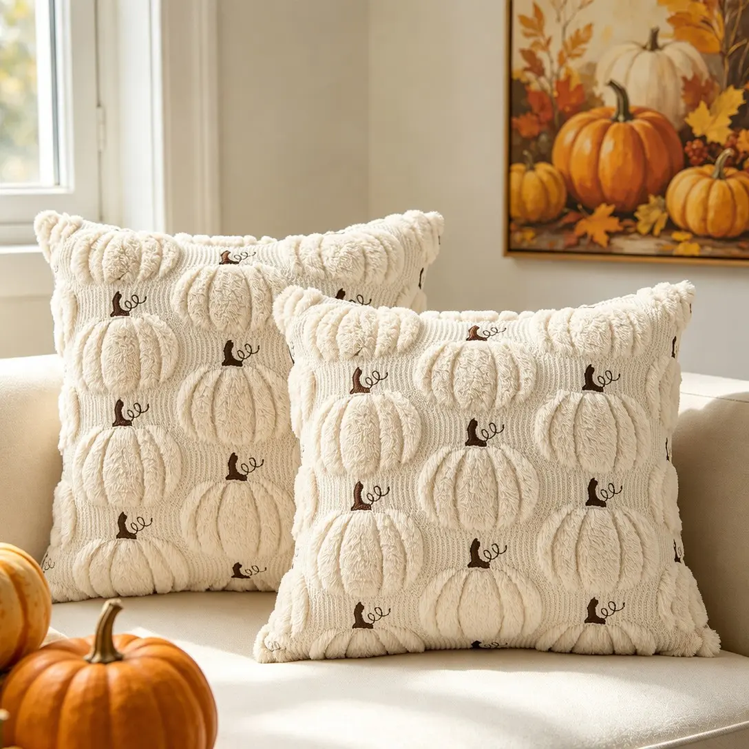 2-Pack Autumn Pumpkin Decorative Cushion Covers, Couch Cushion Cover, Pumpkin Decorations, Ideal for Living Room or Bedroom Sofa, Perfect for Christmas, Thanksgiving, Halloween