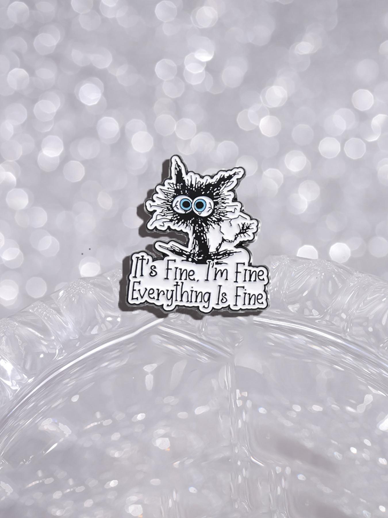 Cute Cartoon Cat Design Brooch, Summer Outfits 2024 Letter Pattern Enamel Pin, Trendy Cloth Accessories for Women & Men, Creative Gift