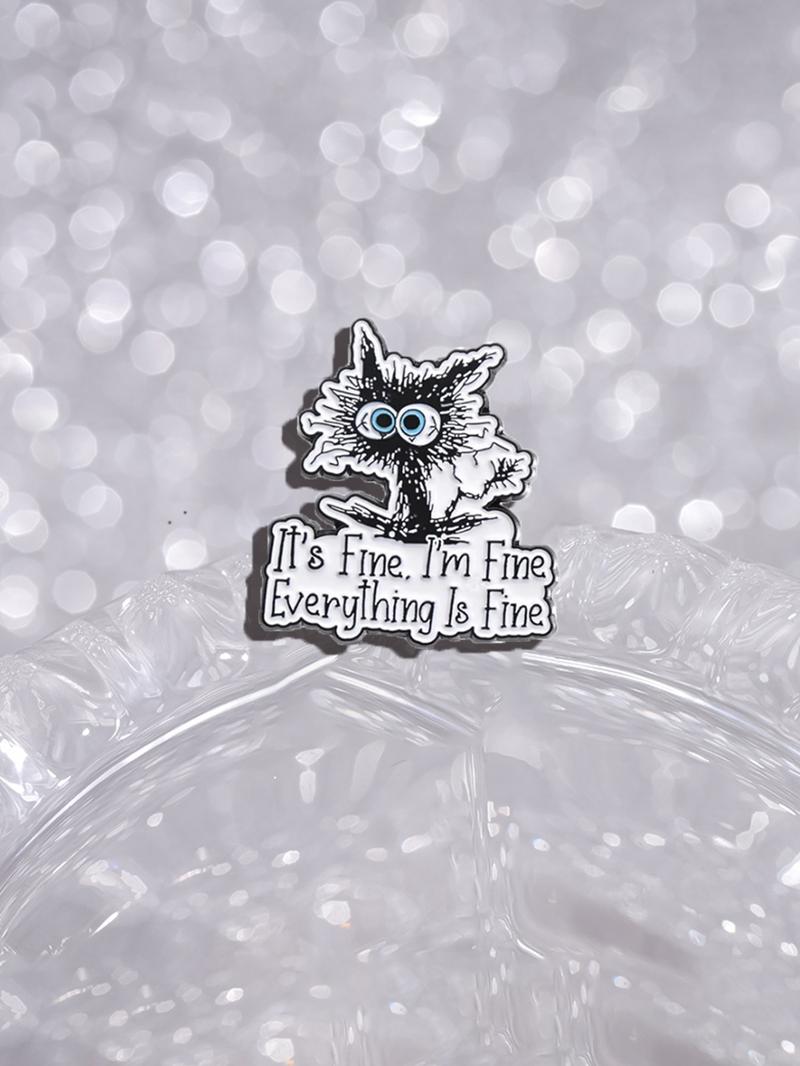 Cute Cartoon Cat Design Brooch, Summer Outfits 2024 Letter Pattern Enamel Pin, Trendy Cloth Accessories for Women & Men, Creative Gift