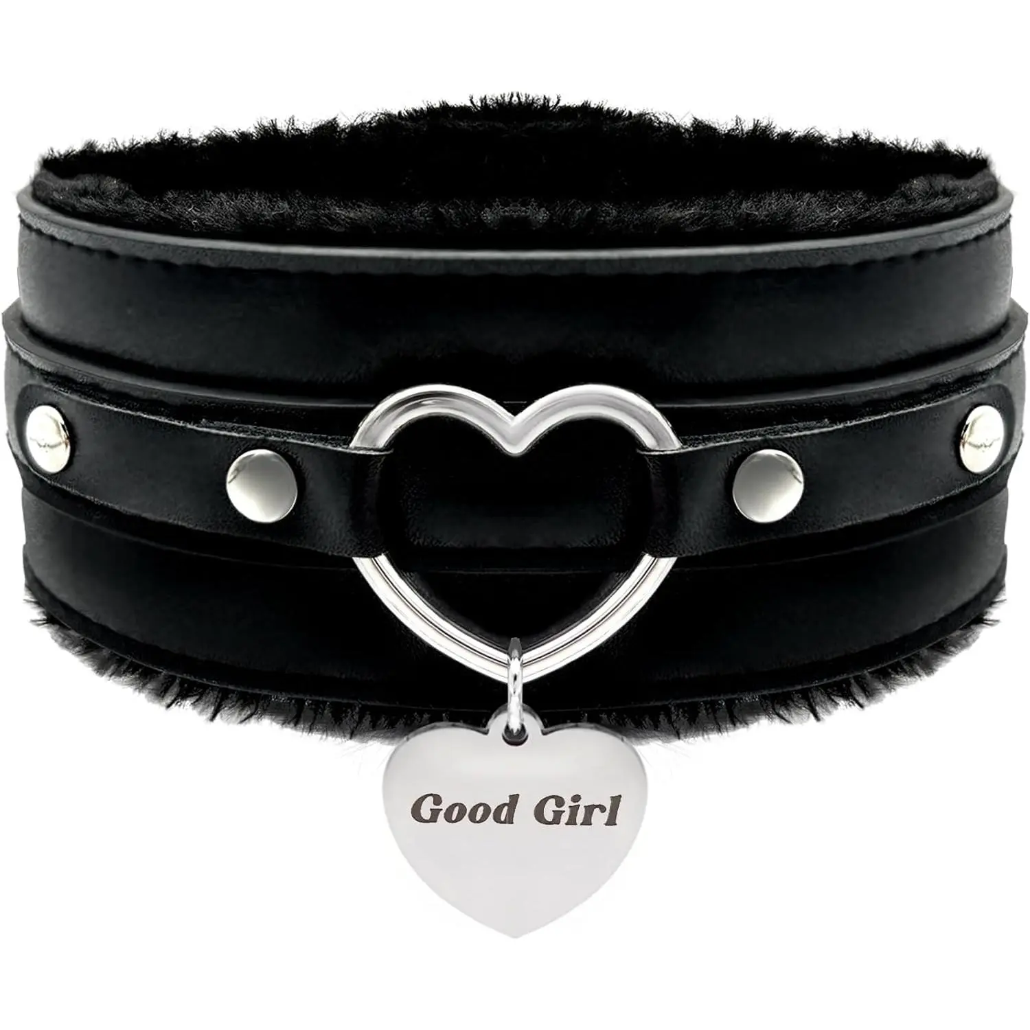 Furry Heart Leather Choker  for Women – Personalized Engraved Heart Pendant,  Adjustable Faux  Necklace, Cute Gothic Fashion