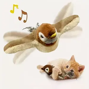 Interactive Flying Sparrow Cat Toy with Flapping Wings And Chirping Sounds - Touch-activated, Soft Plush Bird Toy, Safe Lithium Polymer Battery, Suitable for Indoor/outdoor Play - Compatible with Kittens, Cats, Dogs - No Pet Herb
