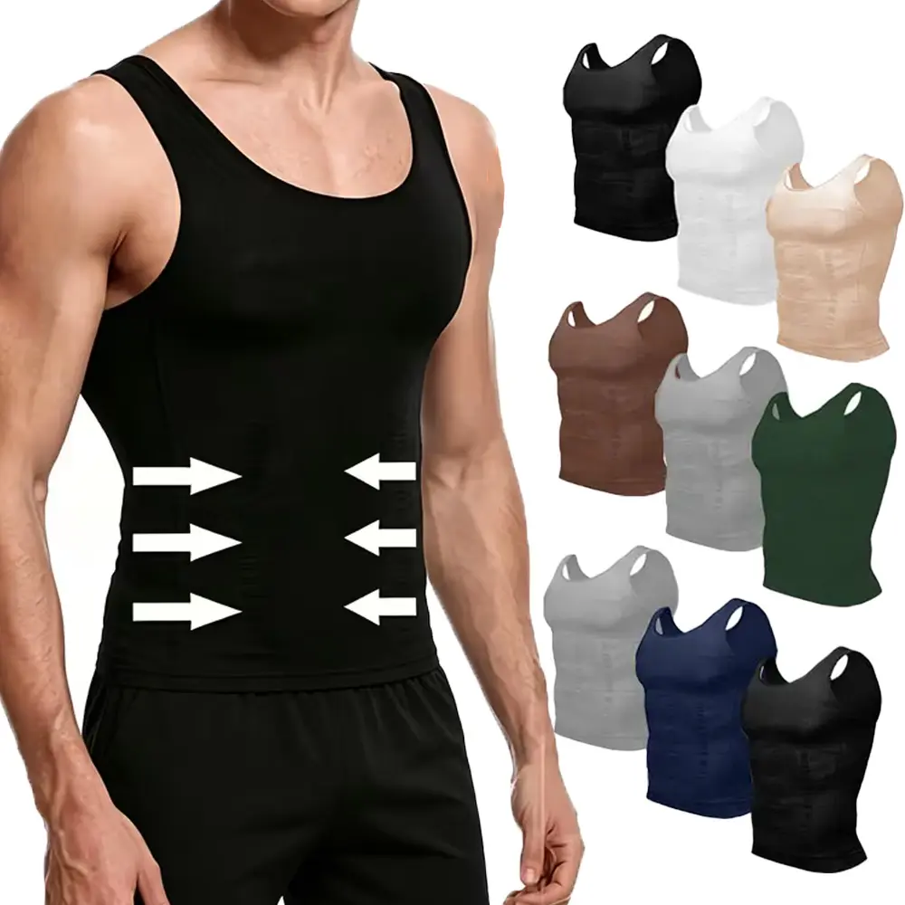 Mens Compression Shirt, Body Shaper Workout Tank Top, Gynecomastia Tummy Control Undershirts, Abdominal Control Shirt Shapewear