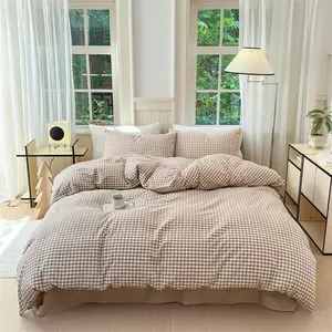 Brown Gingham Comforter Set  Size Tan White  Checkered Comforter 3 count Soft Lightweight Grid Dorm Bedding Set for  Seasons