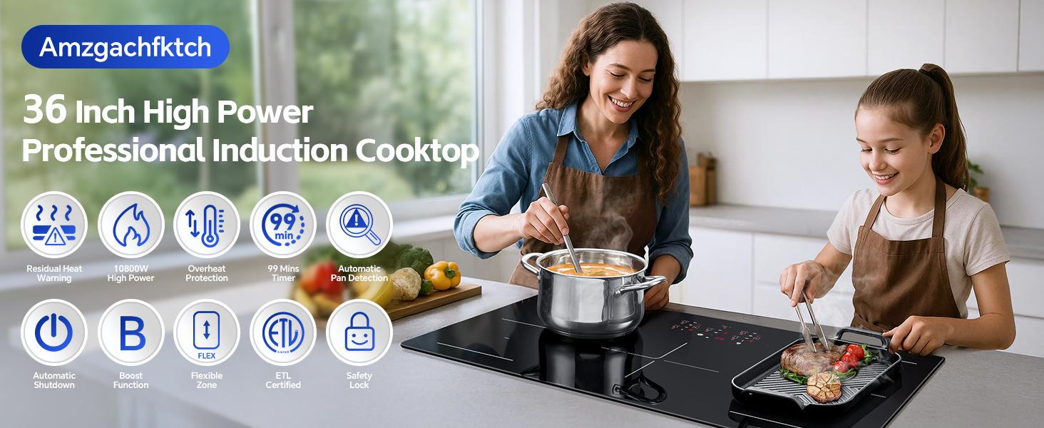 36 Inch Electric Induction Cooktop 5 Burners 10800W Built-in Induction ...