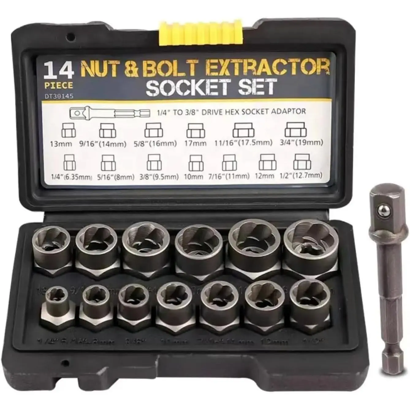 Bolt Extractor Kit,14 Pcs Nut Extractor Socket Set,1/4”-3/8” Drive Drive Rounded Bolt Remover,Bolt Remover Tool Set for Removing Damaged//Rusted ,Nuts & Screws,with Hex Adapter
