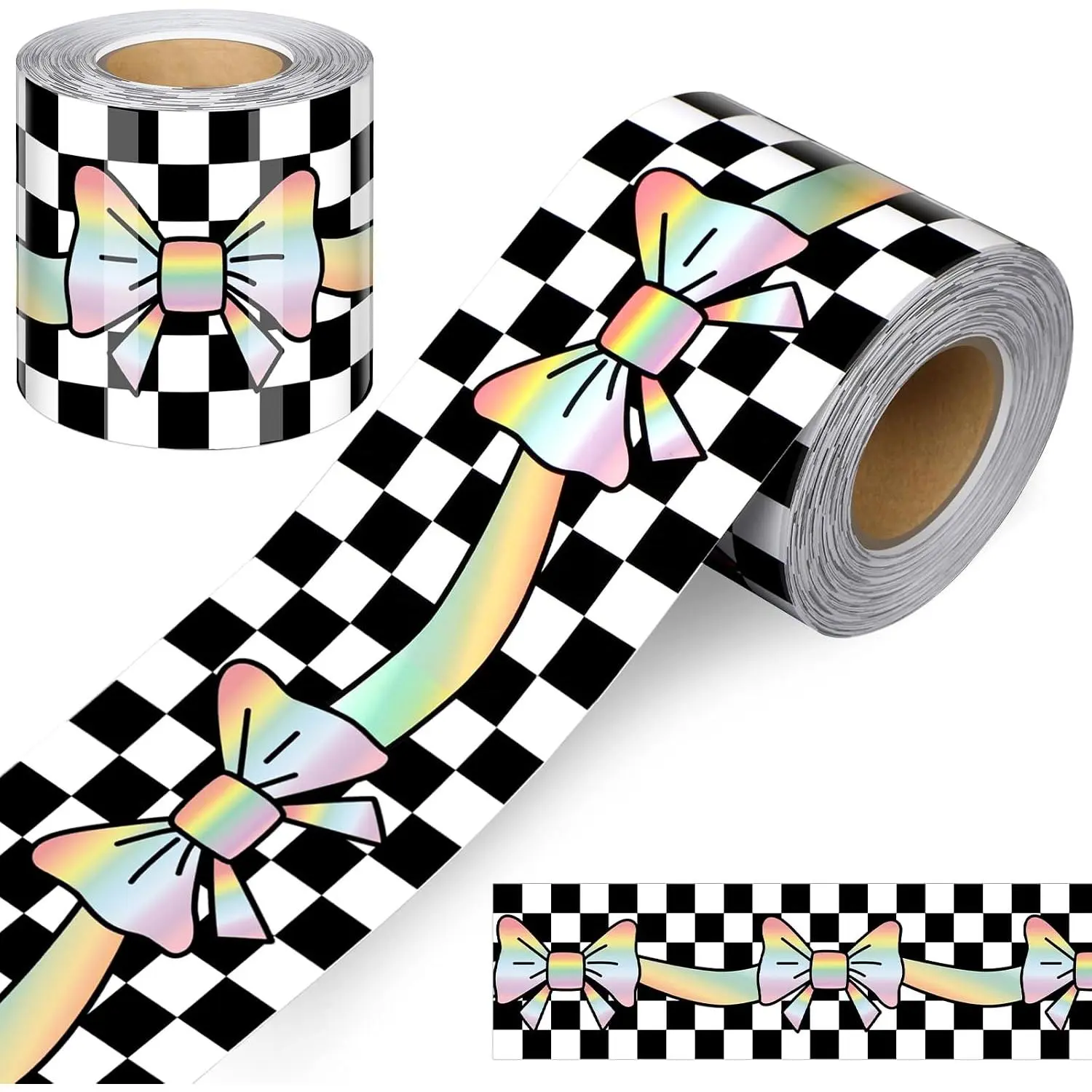 65  Checkered Bow Bulletin Board Borders,  to School | Pastel Border Trims Decoration for Classroom, Rolled Trim DIY Decoration for Office  Wall