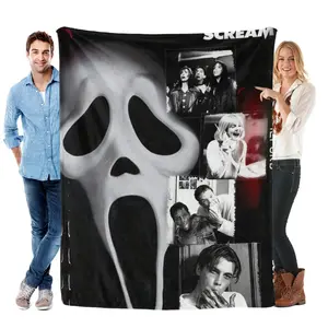Scream Ghostface Collage Flannel Blanket, Kids Blanket with Iconic Mask and Classic Horror Scene Print, Soft Stylish Cozy Throw for Sofa Bed Room Decor, Christmas Halloween Birthday Gift, blankets bedding bed accessories soft elastic breathable