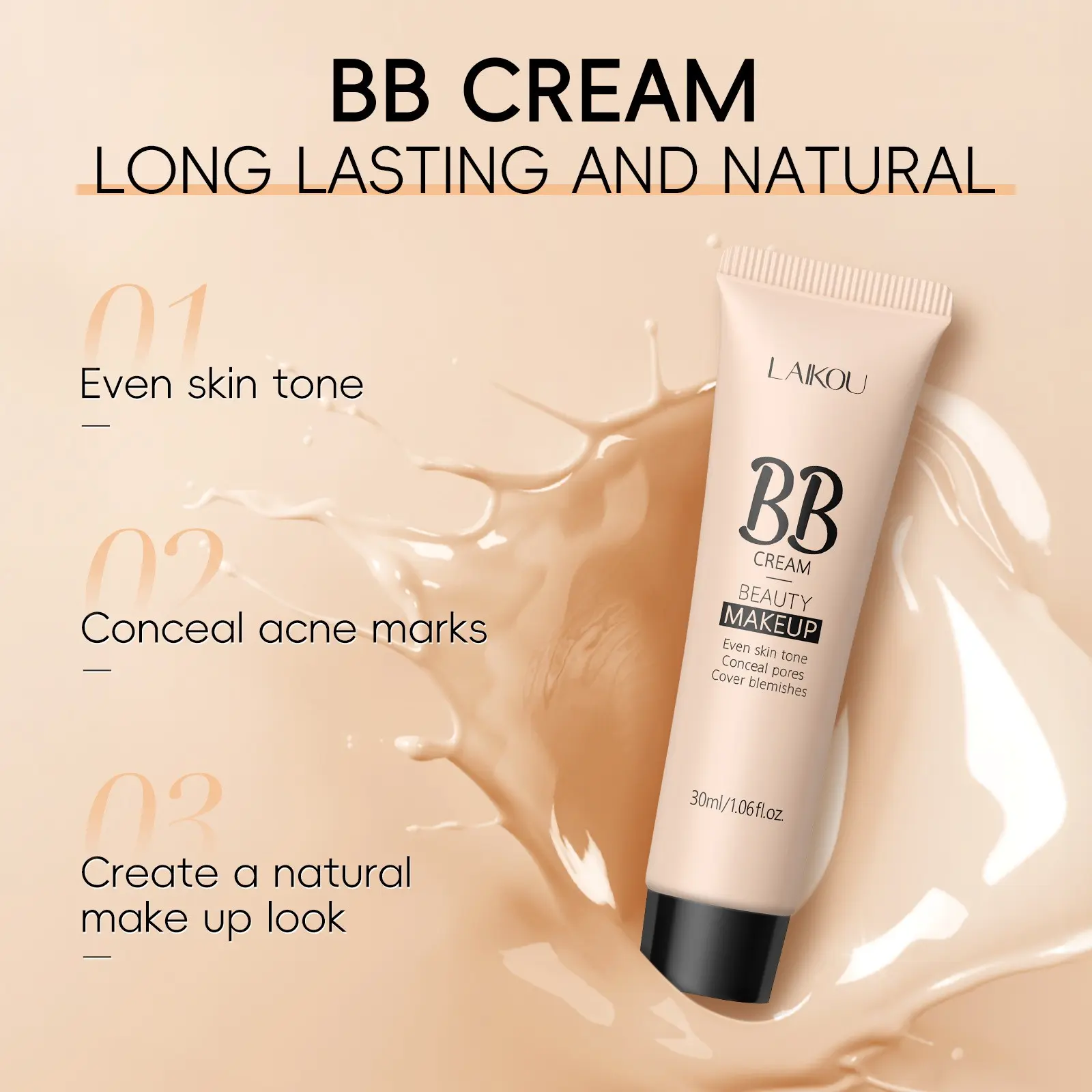 9-Color Multi-Effect Moisturizing Bb Cream 30ML, Natural Skin Tone, Lightweight Hydrating, Long-Lasting, Non-Cakey, Breathable, Coverage Base Makeup，A multi-tasking beauty balm that hydrates, perfects, and brightens in one step.