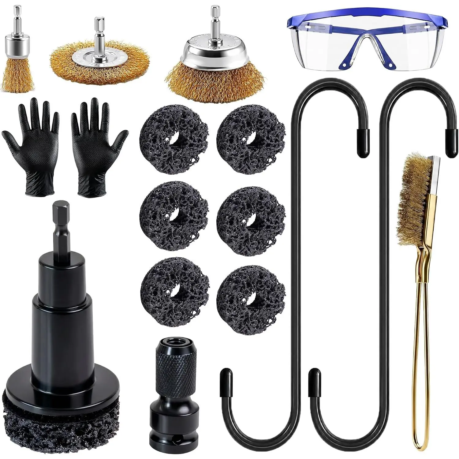 Wheel Hub Cleaning Kit - Resurfacing Drill for  Hub & Rotor |  Caliper Hangers, 1/2" Drive Adapter, Wire Brush, Lug Stud Nut Rust Remover, for Diy Enthusiasts In  Maintenance