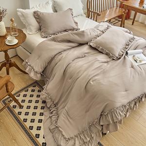 Taupe Comforters Queen Size Set, Vintage Boho Chic Farmhouse Bedding Sets Shabby Ruffle Queen Bed Comforter Bedding 3PCS(1 Comforter and 2 Pillowcases)