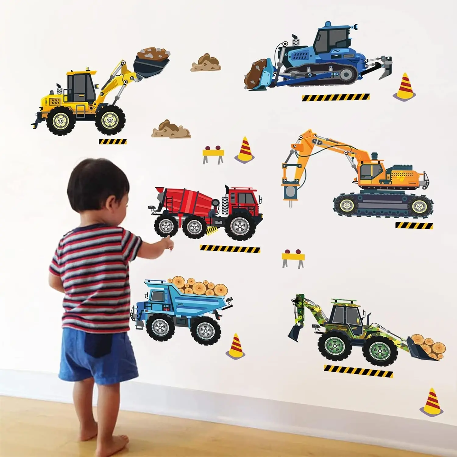 Construction Vehicles Wall Stickers Trucks Excavator Tractor Wall Decals for Kids Bedroom Boys Room Playroom Decor(Gift)