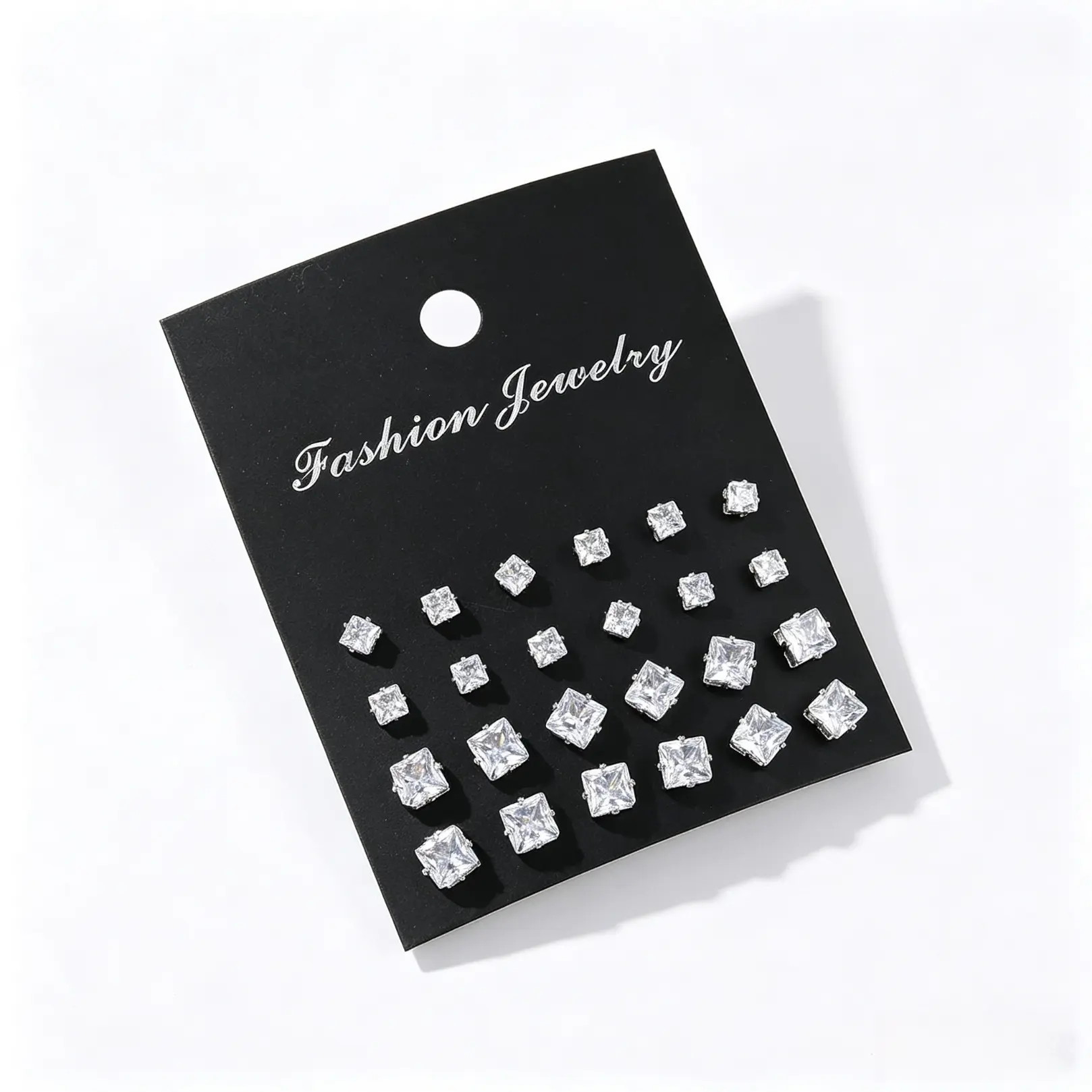 Square Rhinestone Stud Earrings Set, Minimalist Geometric Crystal Ear Studs, Unisex Fashion Ear Jewelry, Stackable Accessory For Daily Casual, Party And Dating Occasions