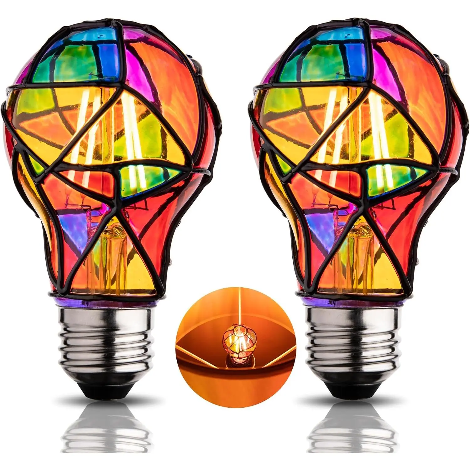 Stained Glass Light Bulb,Rainbow Painted Light Bulb,Mosaic Light Bulb,4W 120V,Multi Colored Colorful Light Bulb Indoor,Fun Romantic Light Bulbs,Unique Decorative Light Bulbs