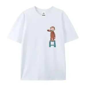 Vintage Curious George Brushing Teeth Graphic T-Shirt, Funny 90s Nostalgic Cotton Top, Minimalist Aesthetic Casual Shirt, Oversized Cute Retro Cartoon Streetwear Tee,Unisex Classic Cartoon Fan Outfit For Men Women 90s Childhood Nostalgia Anime Fan Apparel