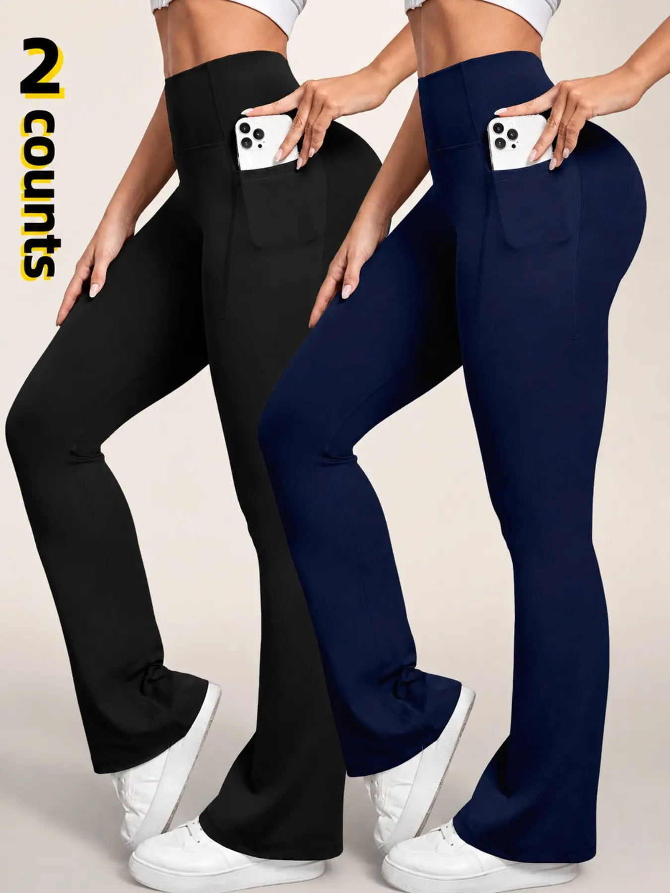 Women's Bootcut Leggings 2 Pack, High Waisted Yoga Pants with Deep Pockets, Tummy Control Flare Workout Pants, Activewear Bottoms, Activewear for Fitness, Elegant and Comfortable