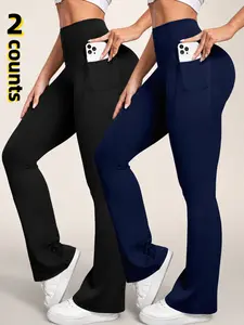 Women's Bootcut Leggings 2 Pack, High Waisted Yoga Pants with Deep Pockets, Tummy Control Flare Workout Pants, Elegant and Comfortable