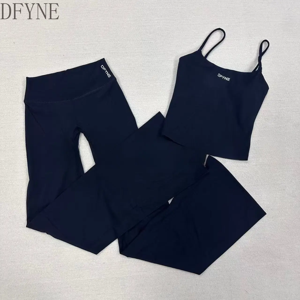 DFYNE Spaghetti Strap Gym Tank Top - Skin-Friendly Pilates Cami with Built-in Bra, Slimming Flare Pant Matching Fitness Clothing for Workout, Gym Fitness Activewear, Everyday Activewear Exercise Clothing Set, Gym Workout Sportswear