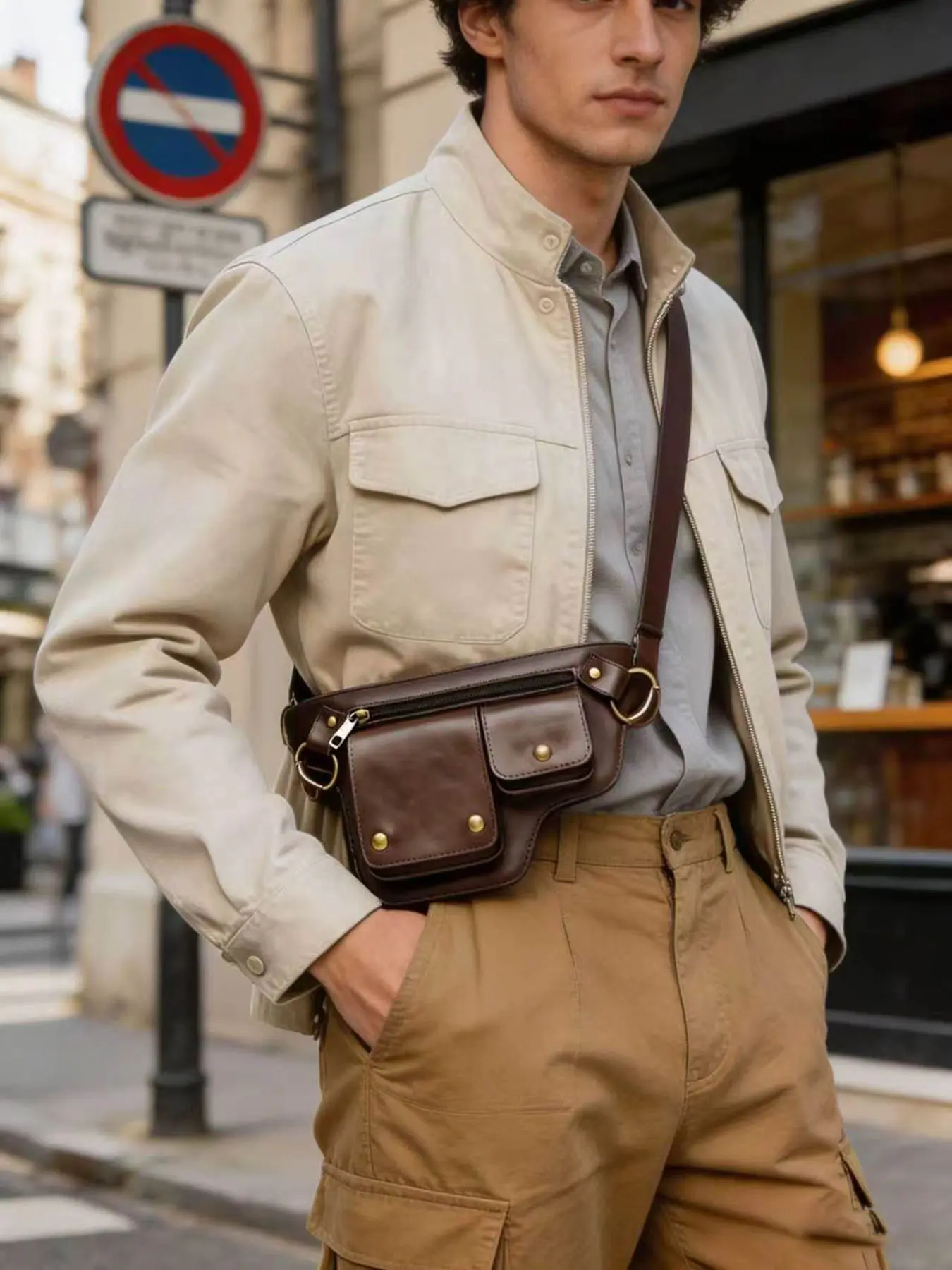 Leather Multi-Pocket Waist Belt Bag, Retro Adjustable Strap Hip Pack, Casual Streetwear Fanny Pack for Everyday Carry & Outdoor Use