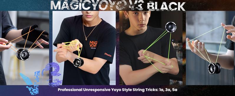 V3 Professional Responsive Yoyo for Kids 8-12 and Adults, Dual Function with 12 Strings, KK Bearing, Bearing Puller, Axle, Case - Black