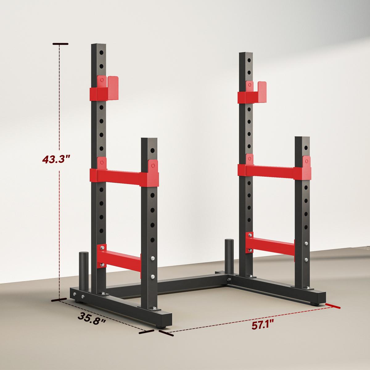 [Fahuac] Soozier Adjustable Squat Rack 660lbs Heavy Duty Bench Press Rack with Weight Plate Holders, 2-Tier Barbell Stand for Weight Lifting and Home Gym Strength Training, Height Adjustable,Red