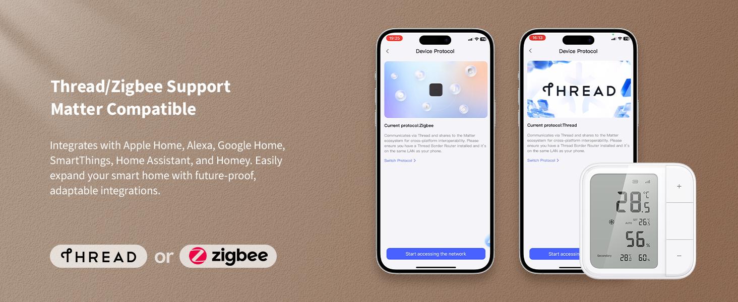 /Zigbee Climate Sensor W100,Temperature and Humidity Monitoring,Remote HVAC, 3 Customizable Buttons,Works with HomeKit, Alexa, & More