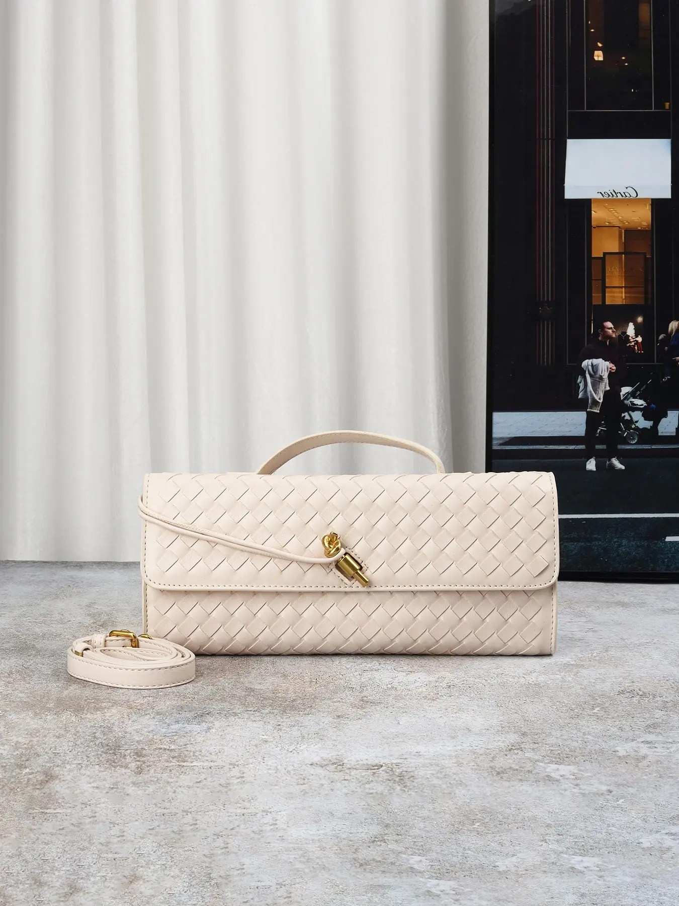 Women's French Braid Long Bag, Luxurious Handbag with Detachable Shoulder Strap, Elegant Flip Cover Crossbody Bag, Stylish Evening Purse
