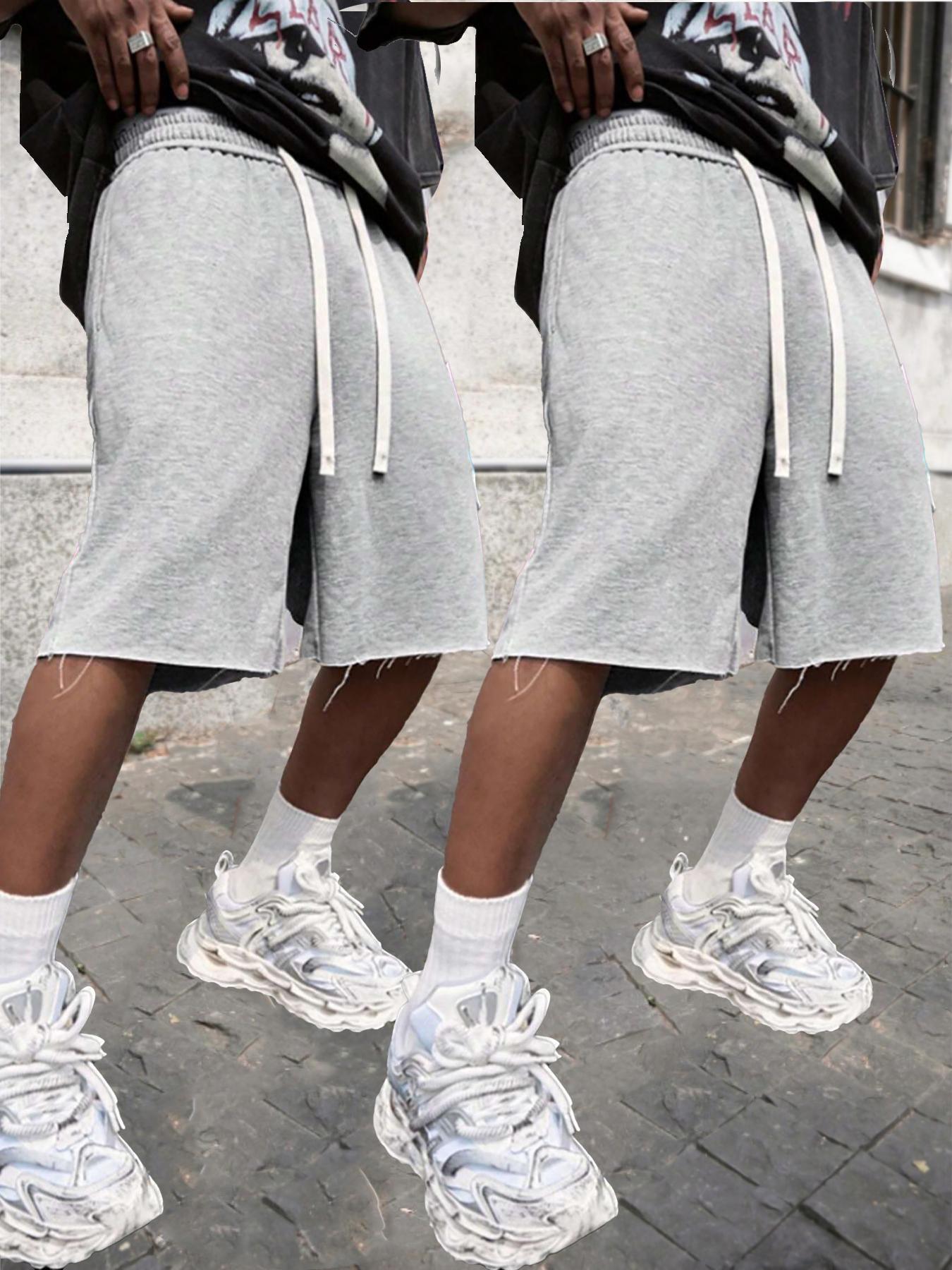 Men's Street Style Raw Hem Solid Color Shorts, Basic High-Street Skateboard Style, Summer Casual Wear, Shorts