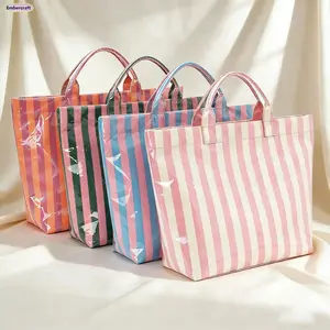 Striped Lightweight Large Tote Bag for Women, Open Top Shoulder Strap Nautical Beach Handbag Spacious for Shopping Travel Gift