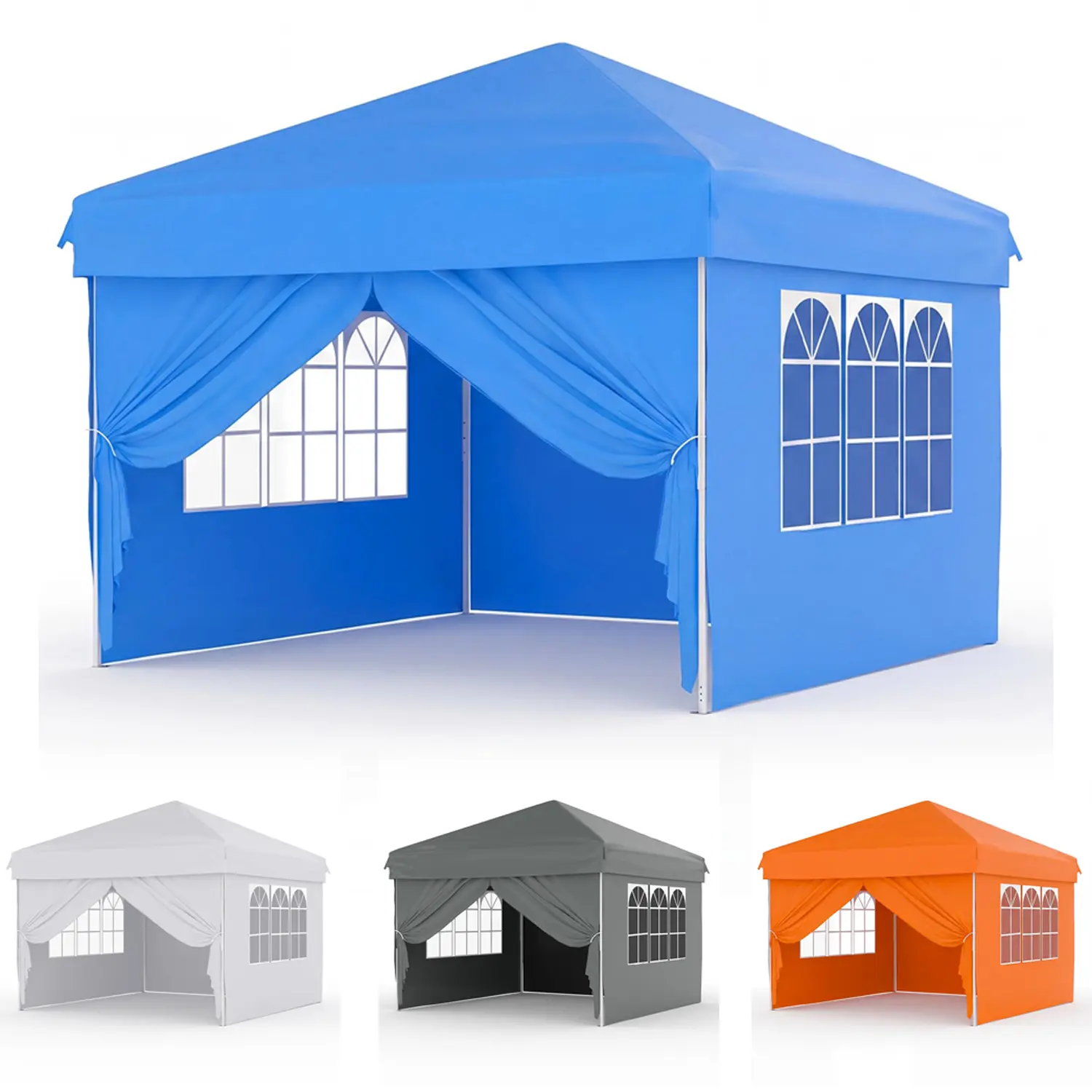 10x10 Pop Up Canopy Tent with 4 Waterproof Sidewalls,Portable Outdoor Tent for Camping, Beach, Backyard - Includes Carry Bag, Stakes & Guy Lines