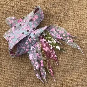 Women’s 2-Pcs Snow Yarn Printed Satin Ribbon Shoelaces - Ultra-Thin Soft Protective Gear for Fashion Casual Sports Footwear