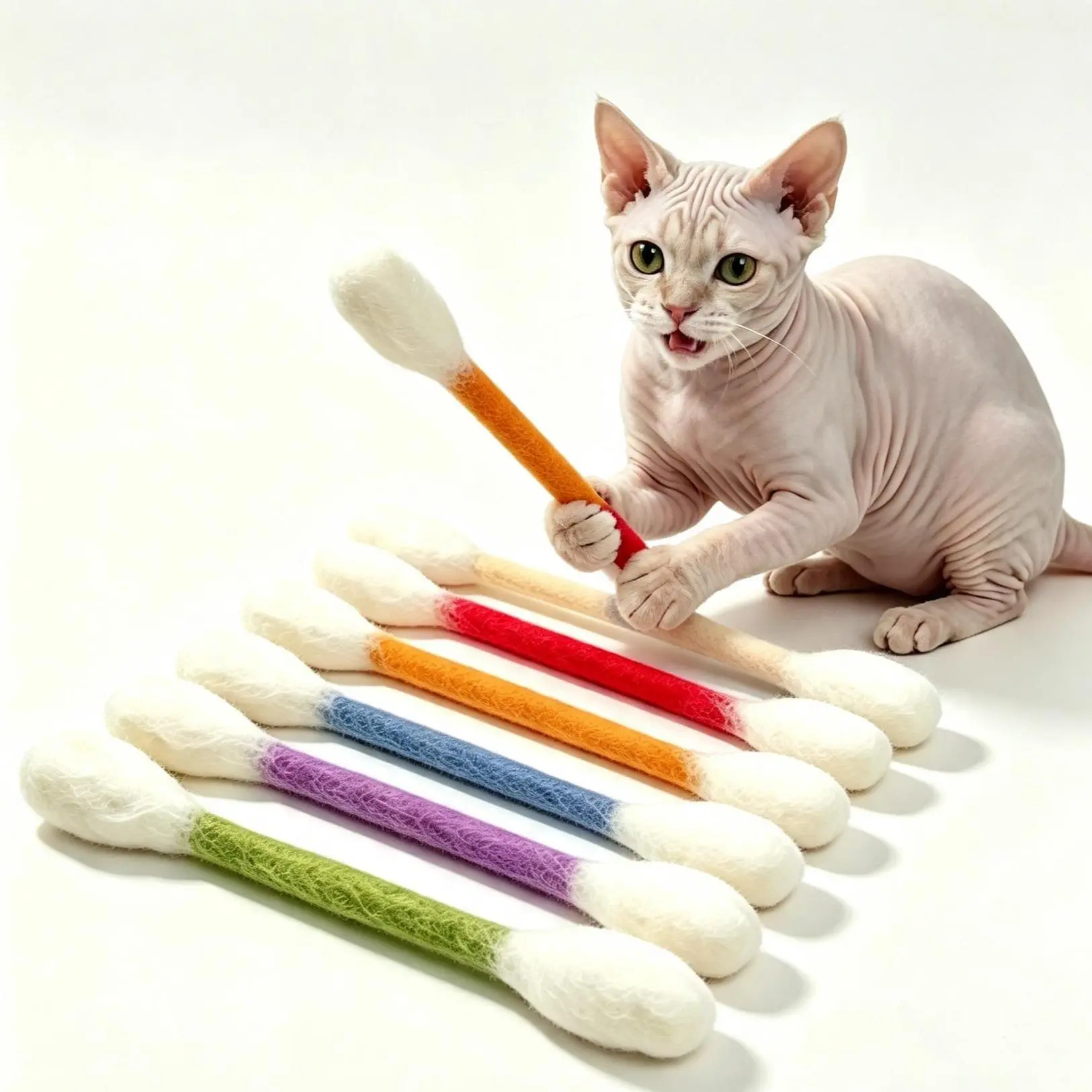 6PCS Large Lightweight Cotton Q-Tip-Shape Giant Cat Toy Set, Soft Felt Interactive Toy for Indoor Cats, Party Bag Gift Home Accessory
