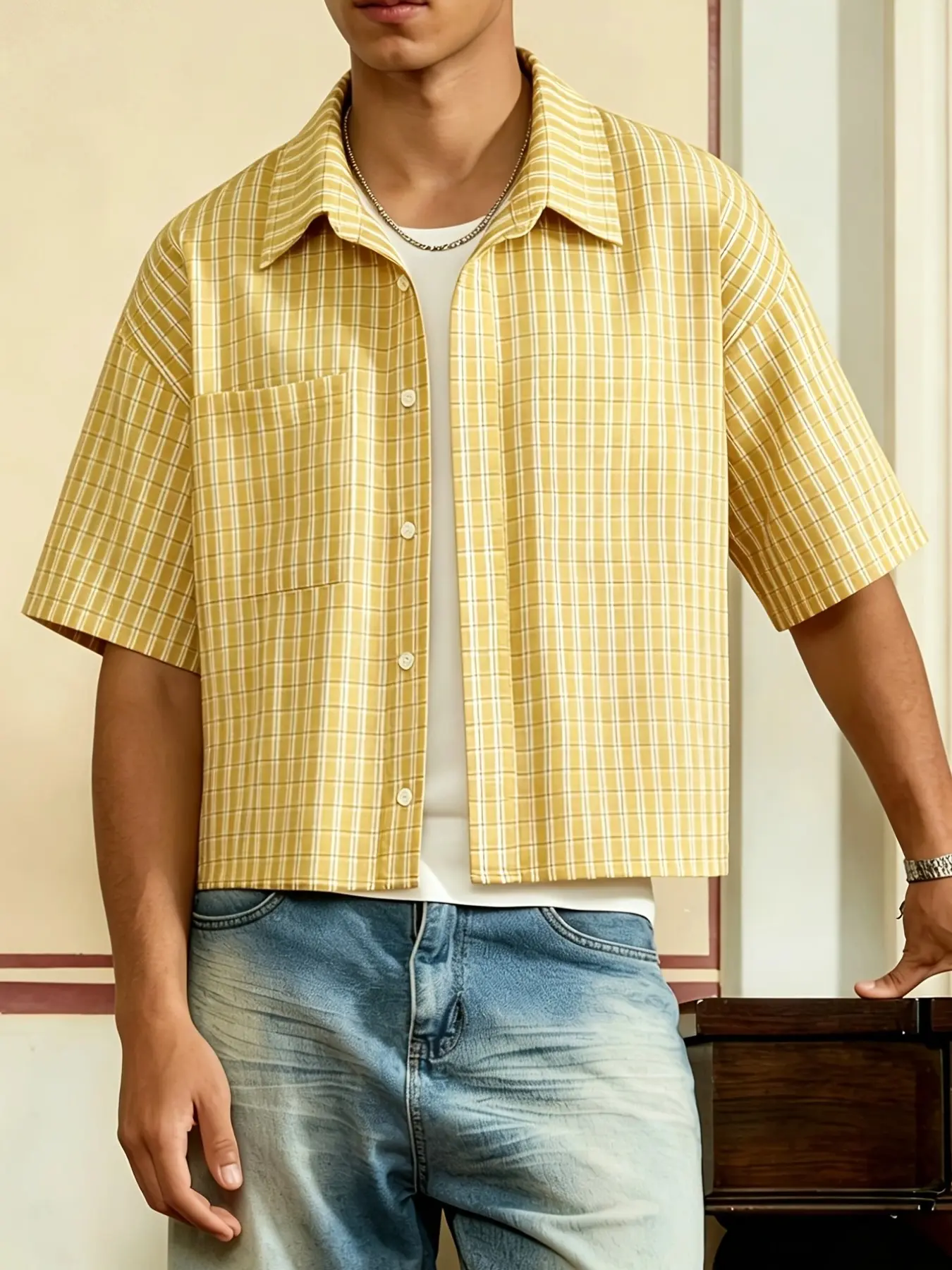 Men's Casual Plaid Shirt, Casual Apparel, Perfect for Daily Wear, Ideal for Vacations and Outdoor Activities, Short Sleeve, Beach Vacation Friendly