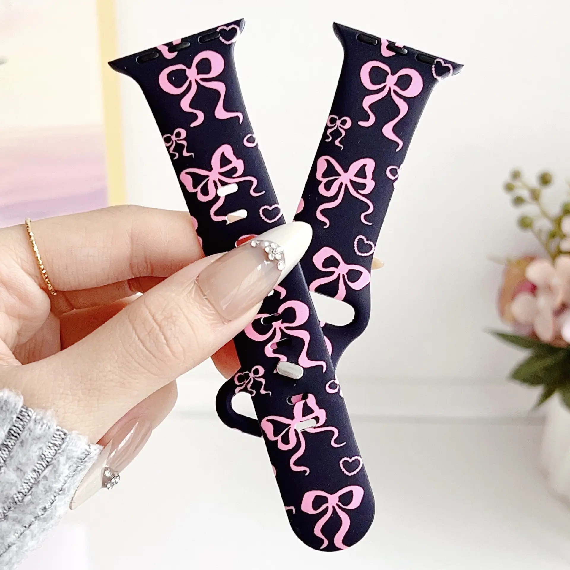 Chic Bow Print Shoulder Straps, Embellished Synthetic Silicone Purse Accessory, a Cute and Flexible Decorative Strap for Handbags, Embellished Straps, Playful