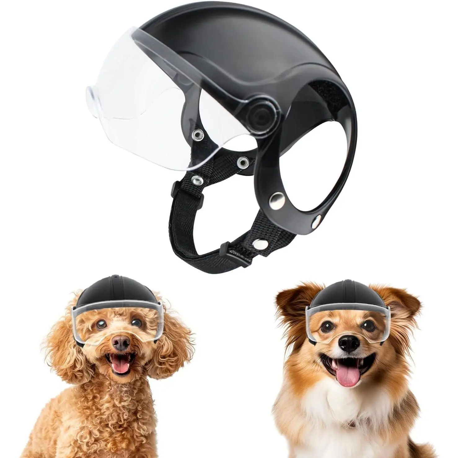Dog Helmets for Small Dogs, Small Dog Helmet with Ear Holes, Pet Helmets with Clear Lens, Puppy Helmet Visor for Outdoor Motorcycle Bike Traveling, Pet Hat Head Protection, Adjustable, S