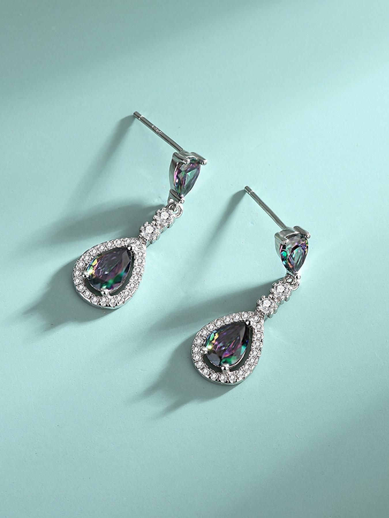 S925 Sterling Silver Elegant Artificial Gemstone Decor Pendant Necklace & Dangle Earrings, Fashion Jewelry Set for Party, Daily Decor, Trendy All-match & Exquisite Jewelry for Birthday Gift