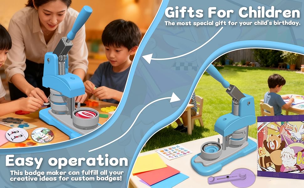 Blue Button Maker Machine 58mm (2.25 inch), DIY Button Pin Maker Machine Comes with Free Button Parts, Circle, Cutting Board, Pattern Paper, Holographic Bags, Colored Film, and Protective Case