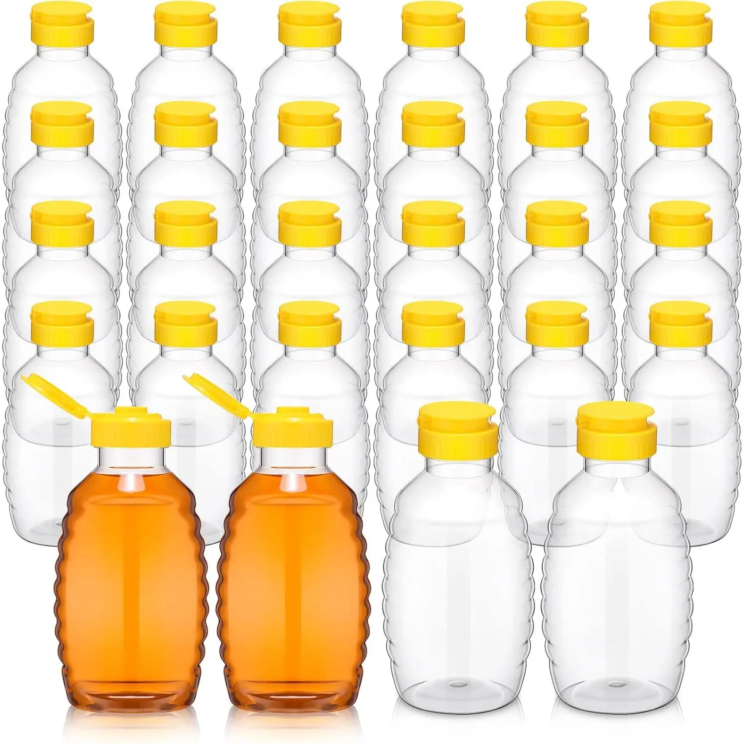 24 count 16oz Clear Plastic Honey Jars Plastic Skep Style Jar Squeeze Bottle Empty Refillable Honey Dispenser with Flip Top  Leak Proof Containers Holders for Storing and Dispensing
