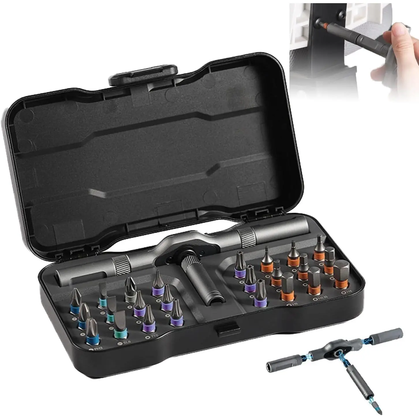 24 in 1  Ratchet  Set, Allen Wrench Ratchet Set, 24 in 1 DIY  Set  Compact and Portable Ratchet  Handle Detachable Versatile for PC, Furniture,